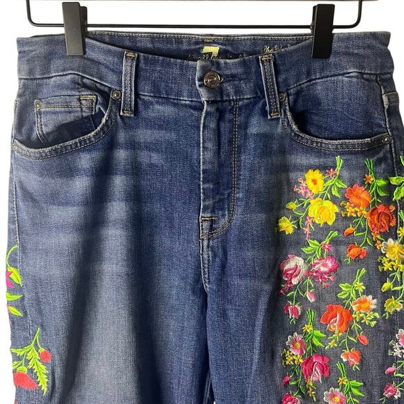 💜HP💜 7FAM | High Waist Ankle Skinny Jean | Boho Neon Floral Embroidered | Sz 28 - Picture 9 of 10